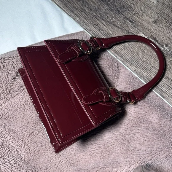Call It Spring Glossy Burgundy Mini Top-Handle Bag - Picture 2 of 12